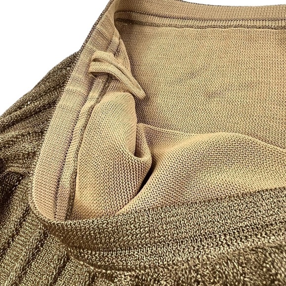 VINCE Pleated Gold Bronze Metallic Crochet Knit Midi Skirt Lined Size M - Picture 13 of 16